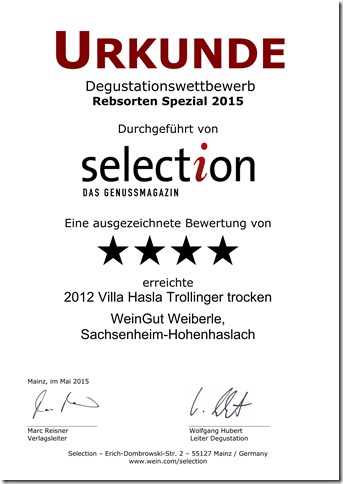 Selection 4 Sterne VILLA HASLA Trollinger trocken WeinGut Weiberle