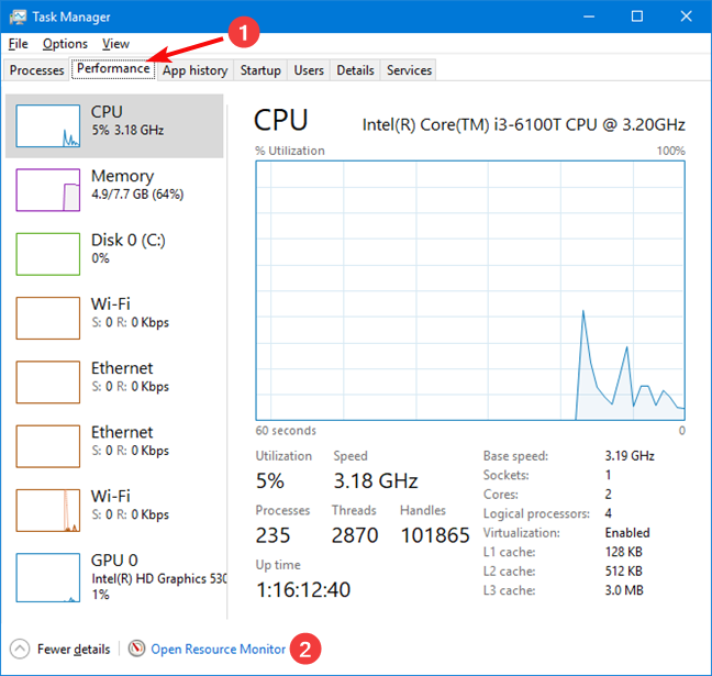 Apri Monitoraggio risorse da Task Manager