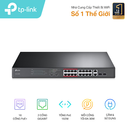 Thiết bị mạng/ Switch TPLink 16-Port 10/100Mbps PoE + 2-Port Gigabit TL-SL1218MP