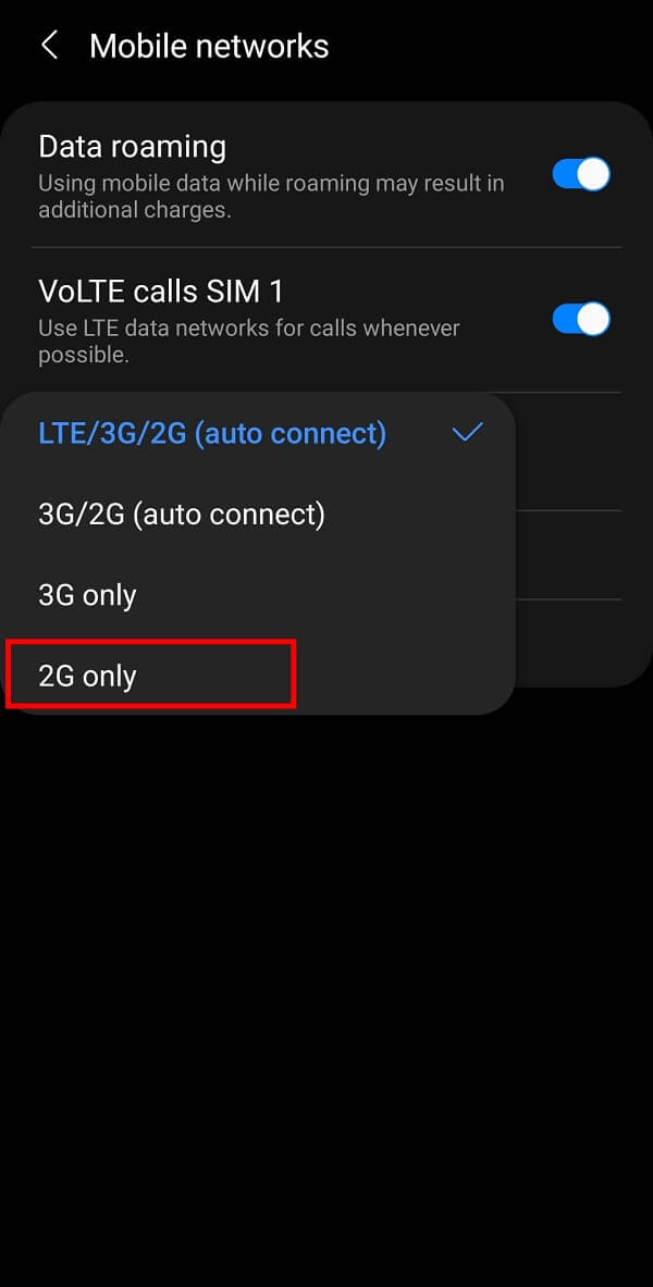 แตะที่ตัวเลือก 2G เท่านั้น  |  แก้ไขปัญหา "การโทรฉุกเฉินเท่านั้นและไม่มีบริการ" บน Android