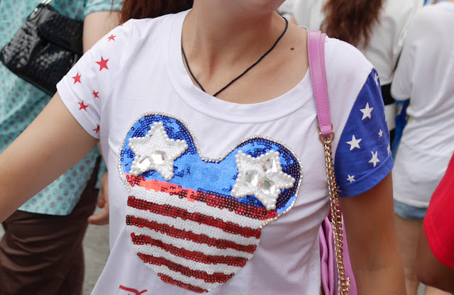 shirt with an American flag design in the shape of a panda/mouse/etc shape