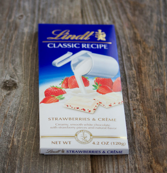 an unwrapped package of strawberries and cream chocolate