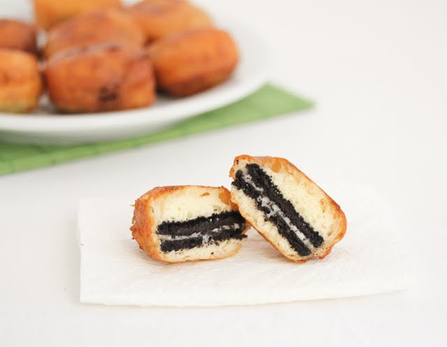 photo of one deep fried oreo sliced in half