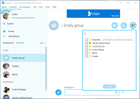 Windows, Skype, application, chat, texte, groupe, conversations