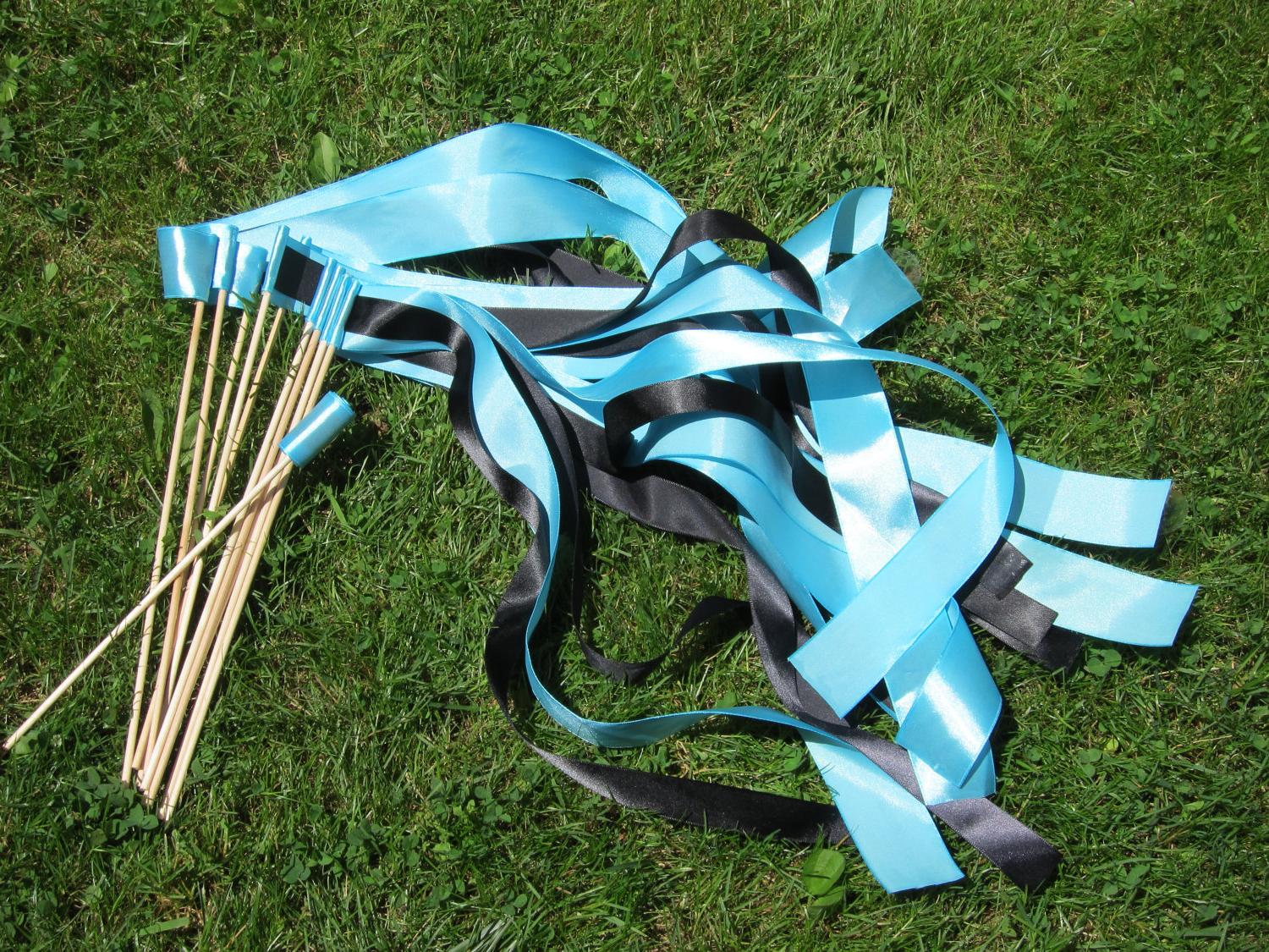 10 Blue and Black Ribbon Wedding Wands. From AmoriciLove