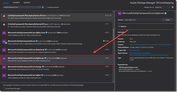 enttity-framework-core-sqlserver-nuget-package