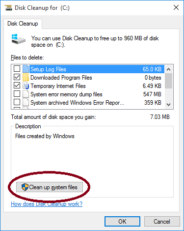 Disk clean up remove systems file