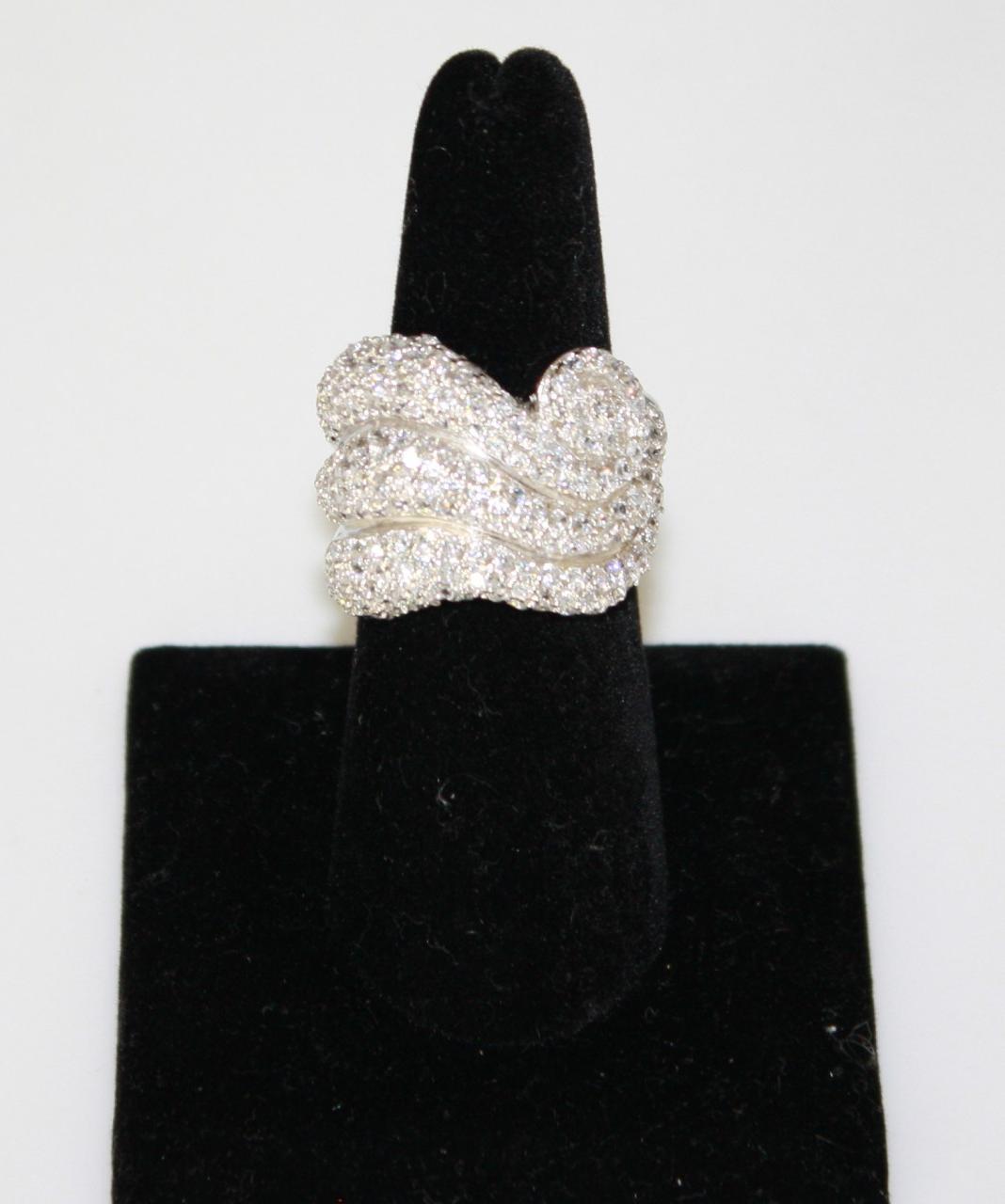 S. Silver Scroll Sweep Ring Micro Pave Clear CZ Settings Size 8