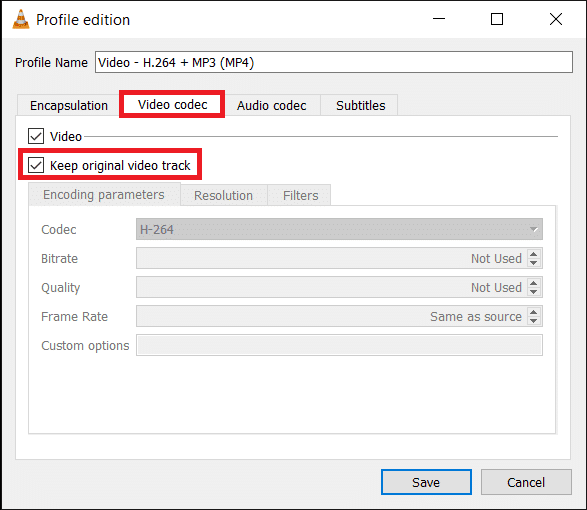 Cochez la case à côté de Conserver la piste vidéo d'origine sous l'onglet Codec vidéo.