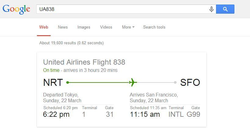 Используя Google, вы можете просмотреть статус рейса