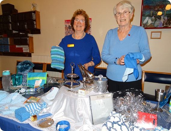 Blue and silver colour stall - l-r - Gwyneth Brown and  Sylvia Ashley