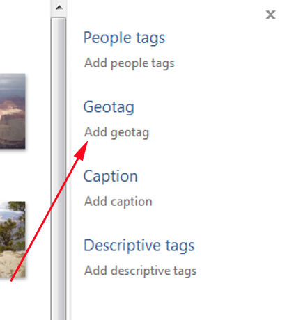 Windows Photo Gallery, แท็ก, คำบรรยายภาพ, รูปภาพ