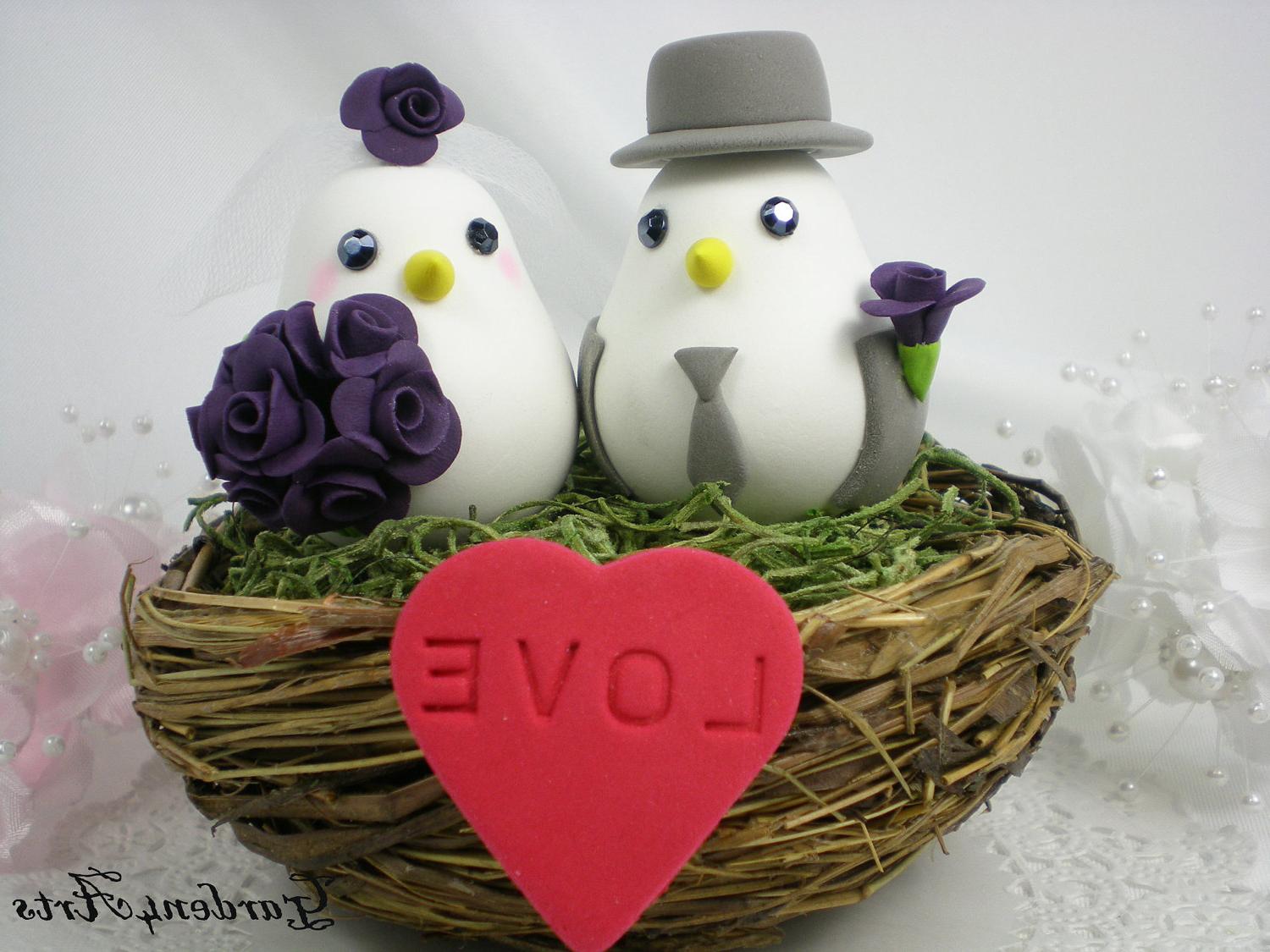 Love Birds Wedding Cake Topper with Sweet Floral Nest Choice Color