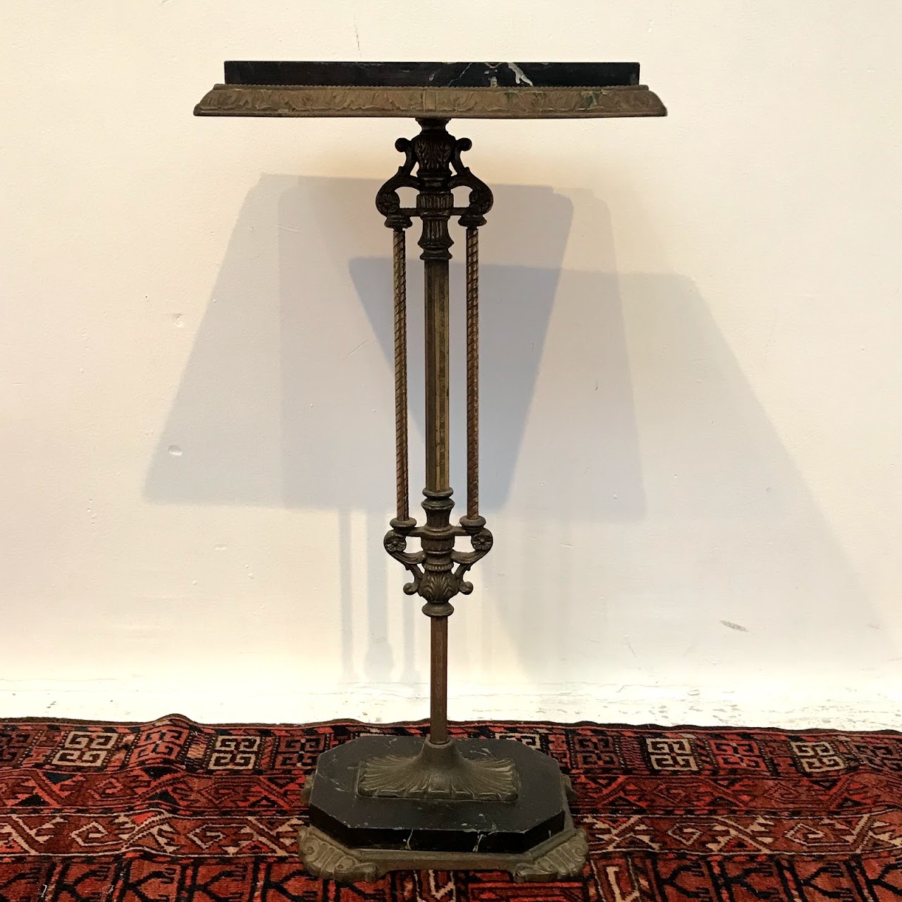 Marble and Brass Pedestal Side Table