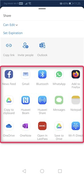 Otras opciones para compartir archivos y carpetas desde OneDrive en Android