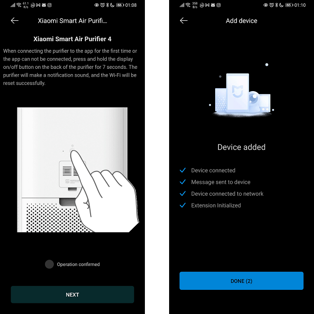 L'app Xiaomi Home guida l'utente nel processo di configurazione iniziale