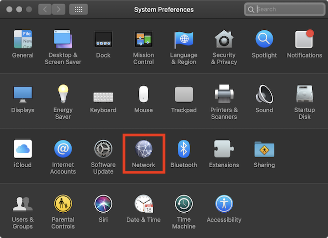 De netwerkoptie in het venster Systeemvoorkeuren