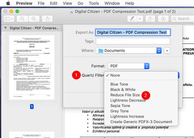 Choisir de réduire la taille du fichier pour réduire la taille du PDF