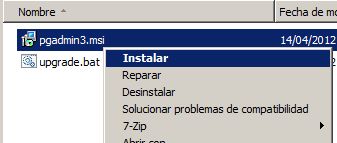 Instalar pgAdmin, administrar PostgreSQL en Windows Server 2008 x64