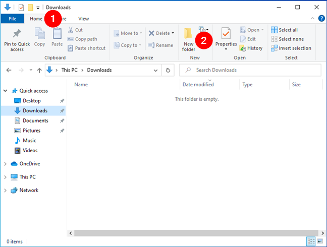 เลือกโฟลเดอร์ใหม่ใน File Explorer ของ Windows 10