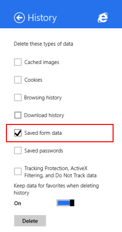 Internet Explorer, Windows 8.1, แอพ, ลบ, ประวัติการท่องเว็บ, ข้อมูล
