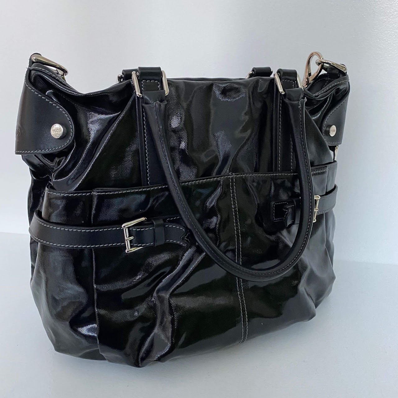 Tod's Black Coated Canvas Shoulder Bag