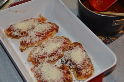 Chicken Parmesan ready for baking 400