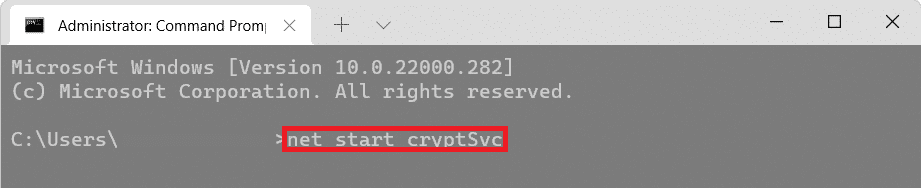 Comando para iniciar cryptsvc Ventana de símbolo del sistema