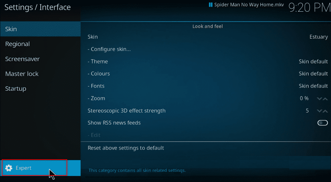 Haga clic en el ícono de ajustes en la parte inferior izquierda de la pantalla hasta que cambie a la configuración Experto