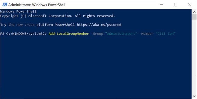 เลื่อนระดับบัญชีเป็นผู้ดูแลระบบด้วย PowerShell