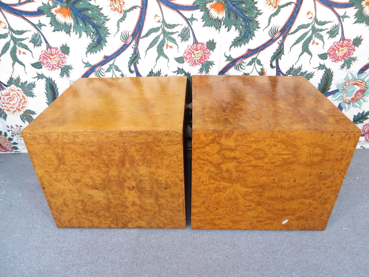 Burlwood Cube Table Pair 1