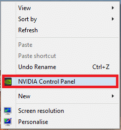 Haga clic derecho en cualquier espacio libre en el escritorio y haga clic en el Panel de control de NVIDIA como se muestra a continuación.