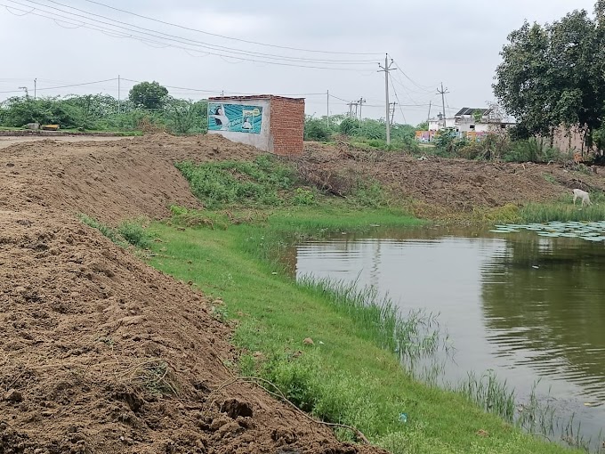 ग्राम पंचायत की जमीन पर दबंग व्यक्ति द्वारा तालाब के बांध पर किया गया कब्जा