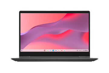 En Lenovo Flex 5i-13 Chromebook skjerm sett forfra