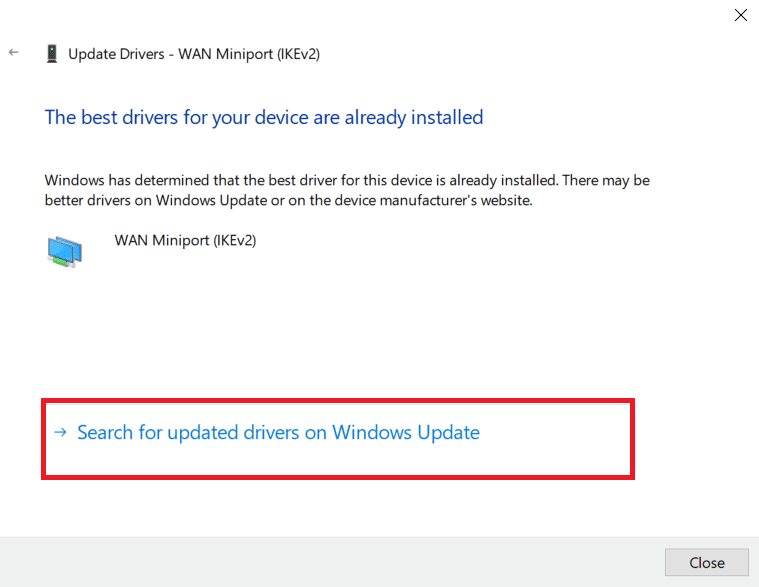 Fare clic su Cerca driver aggiornati su Windows Update.