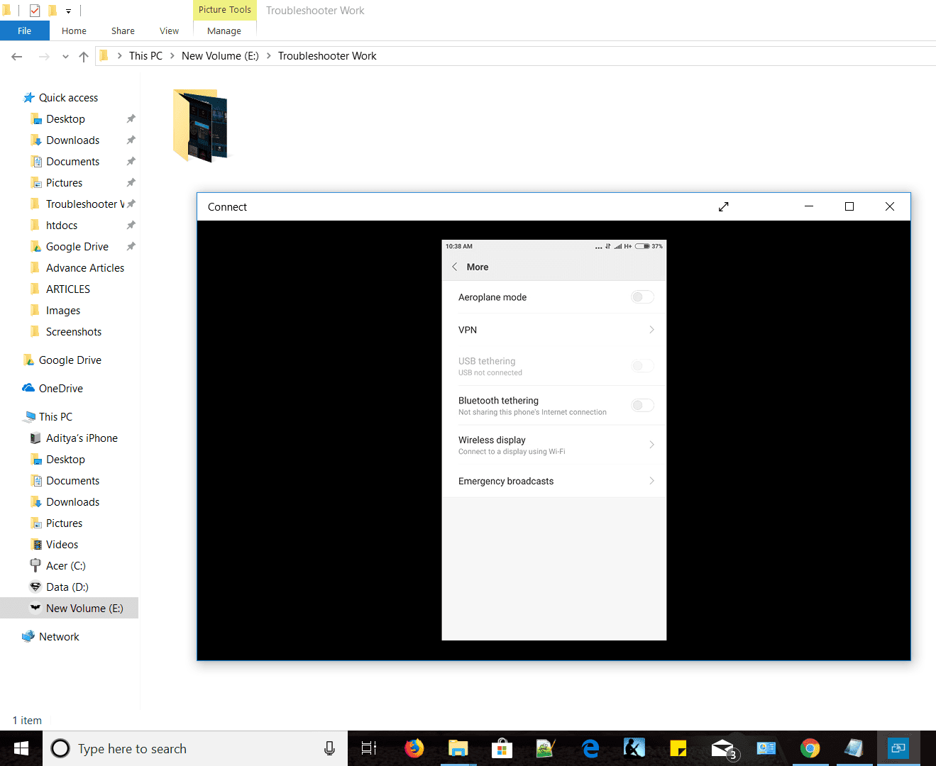 이제 Windows Connect 앱에서 전화 화면을 볼 수 있습니다.