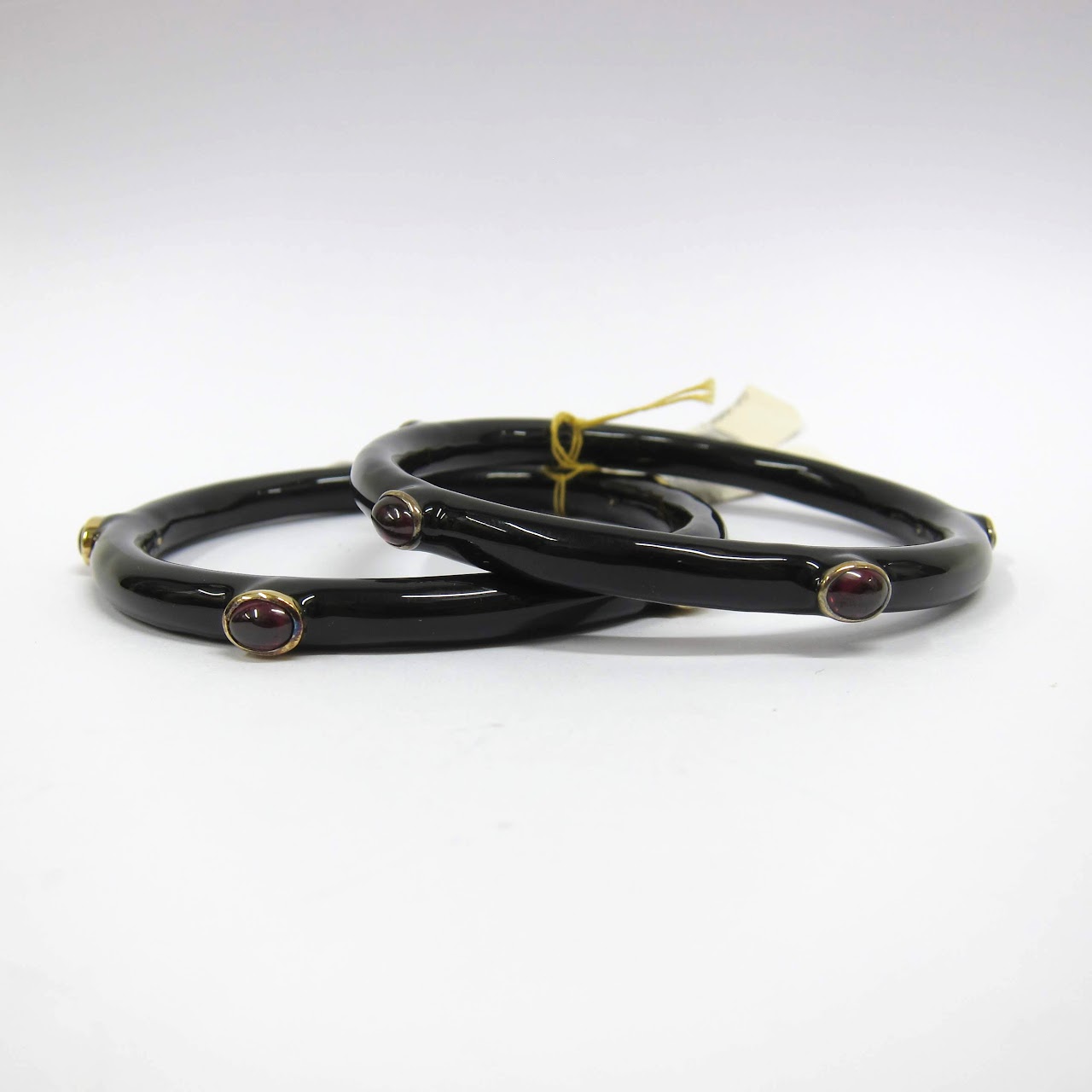 Black Enamel  & Garnet NEW Bangle Pair