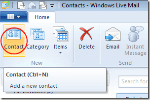 Ajouter un nouveau contact à Windows Live Mail