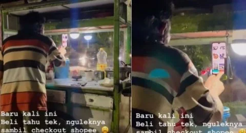 Viral Pedagang Sempat-sempatnya Belanja Online Pas Ngulek Bumbu, Pembeli Melongo