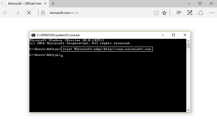 コマンドプロンプト（cmd）からMicrosoftEdgeを起動します