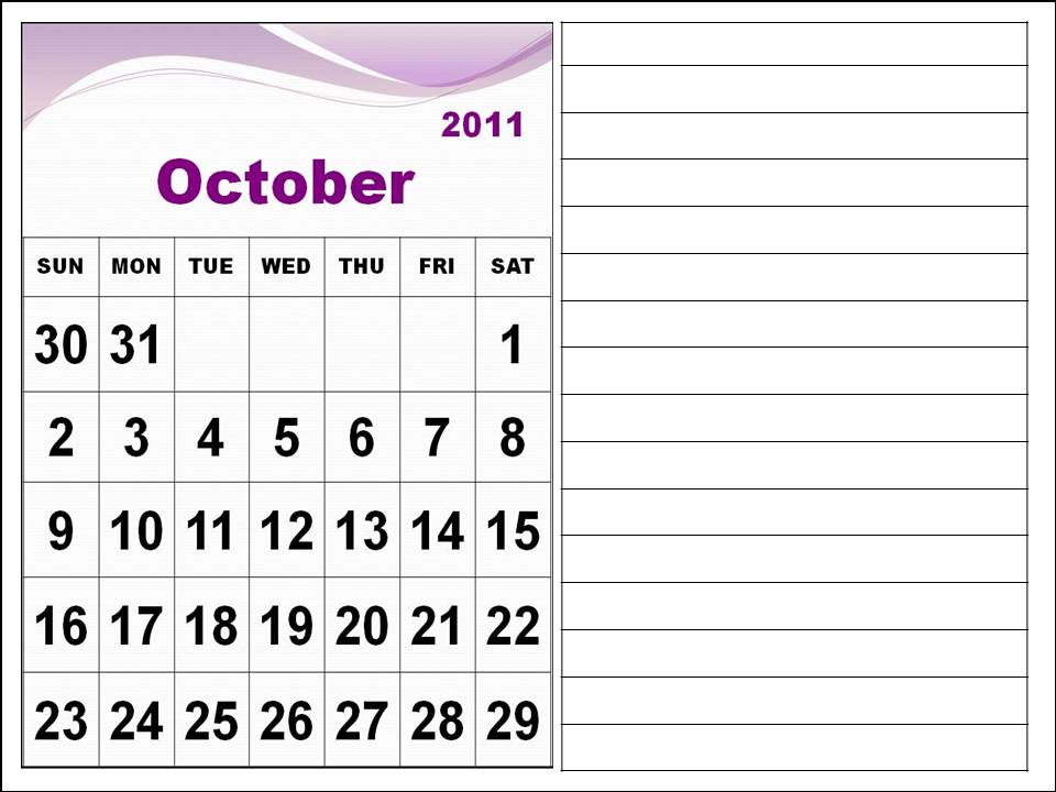 calendar october 2011. Calendar 2011 October with