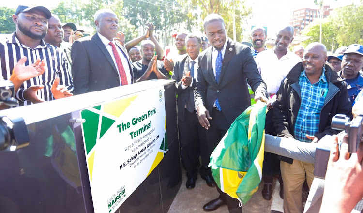 Nairobi Governor Johnson Sakaja during the official opening of Green Park Terminus