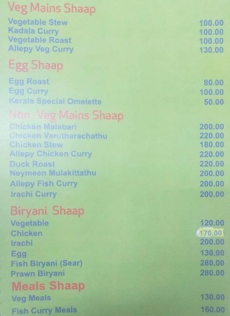 Shaap menu 