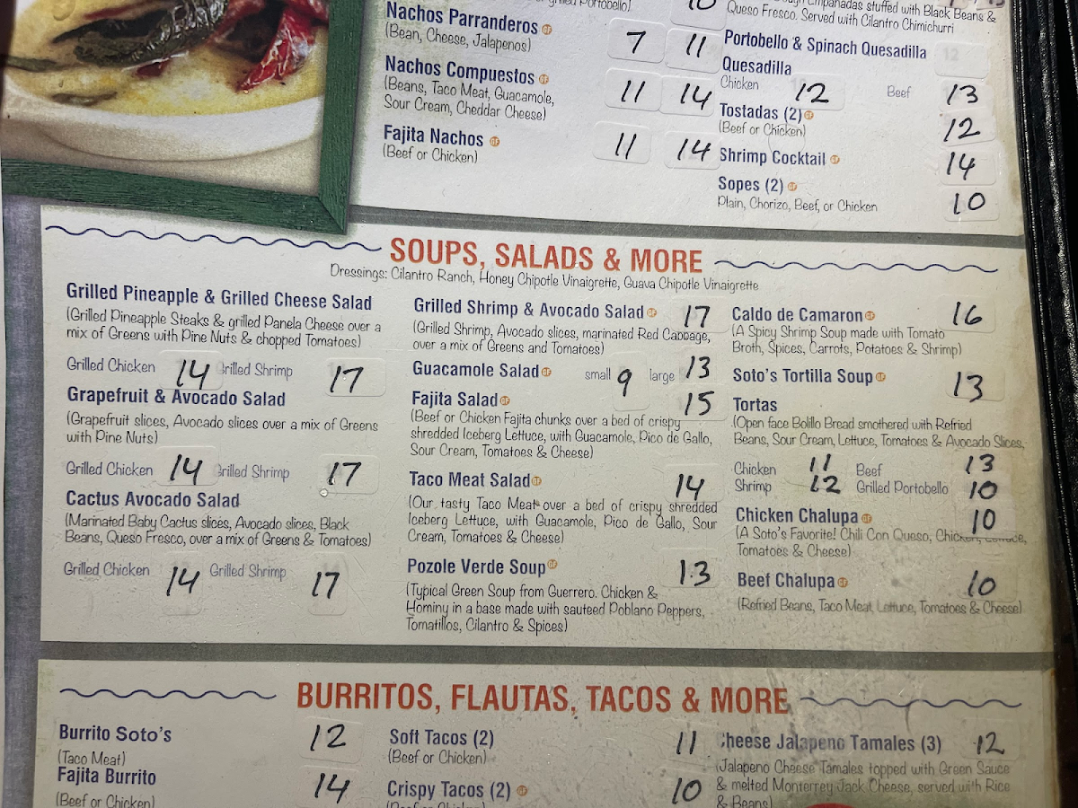 Soto's Cantina gluten-free menu