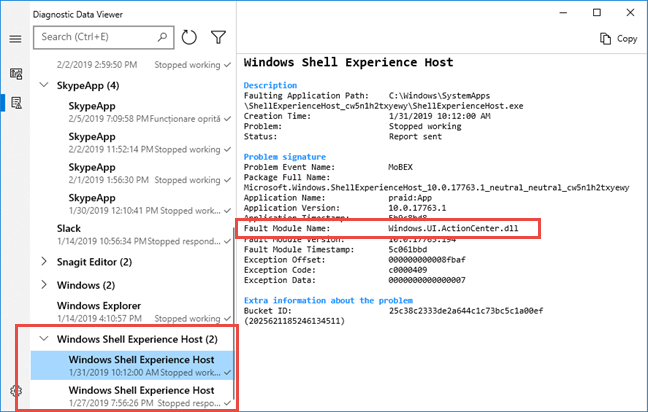 ข้อผิดพลาดโฮสต์ Windows Shell Experience