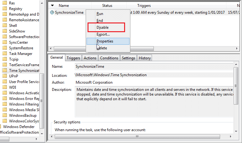 Tijdsynchronisatie uitschakelen in Taakplanner