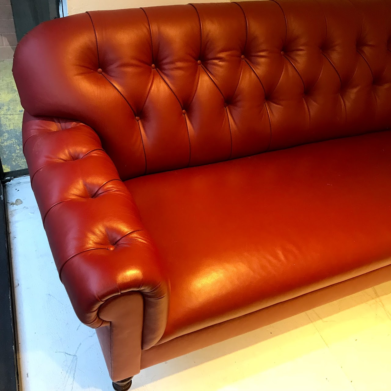 Tufted, Roll-Arm Leather Loveseat