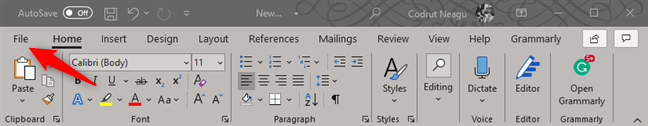 Il menu File in Microsoft Word