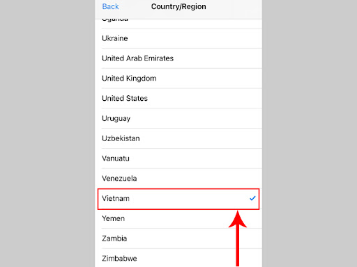 Nhấn chọn Vietnam