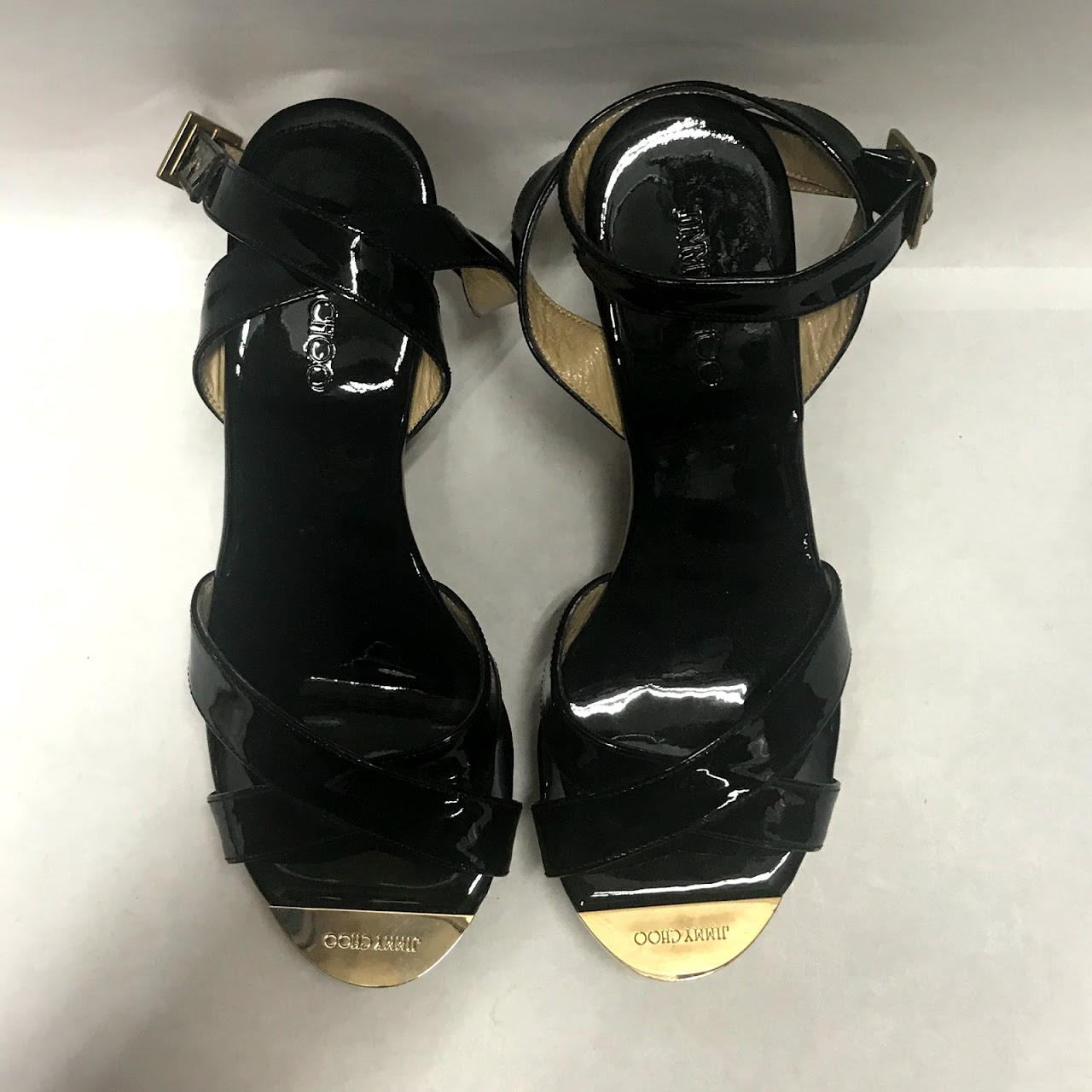 Jimmy Choo Patent Leather Black Cork Wedges